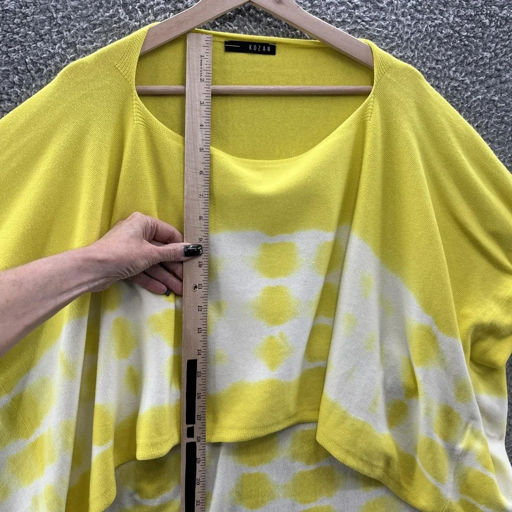 Kozan Sweater Womens OS Yellow White Relaxed Cocoon Cotton Knit Pullover Art Top